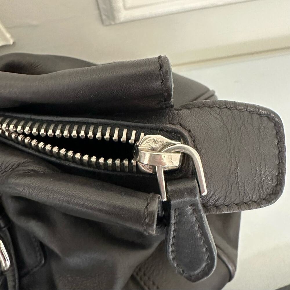 Vintage Prada Black Top Handle Bag Satchel Crossbody Silver Logo Belt Designer - Picture 14 of 16